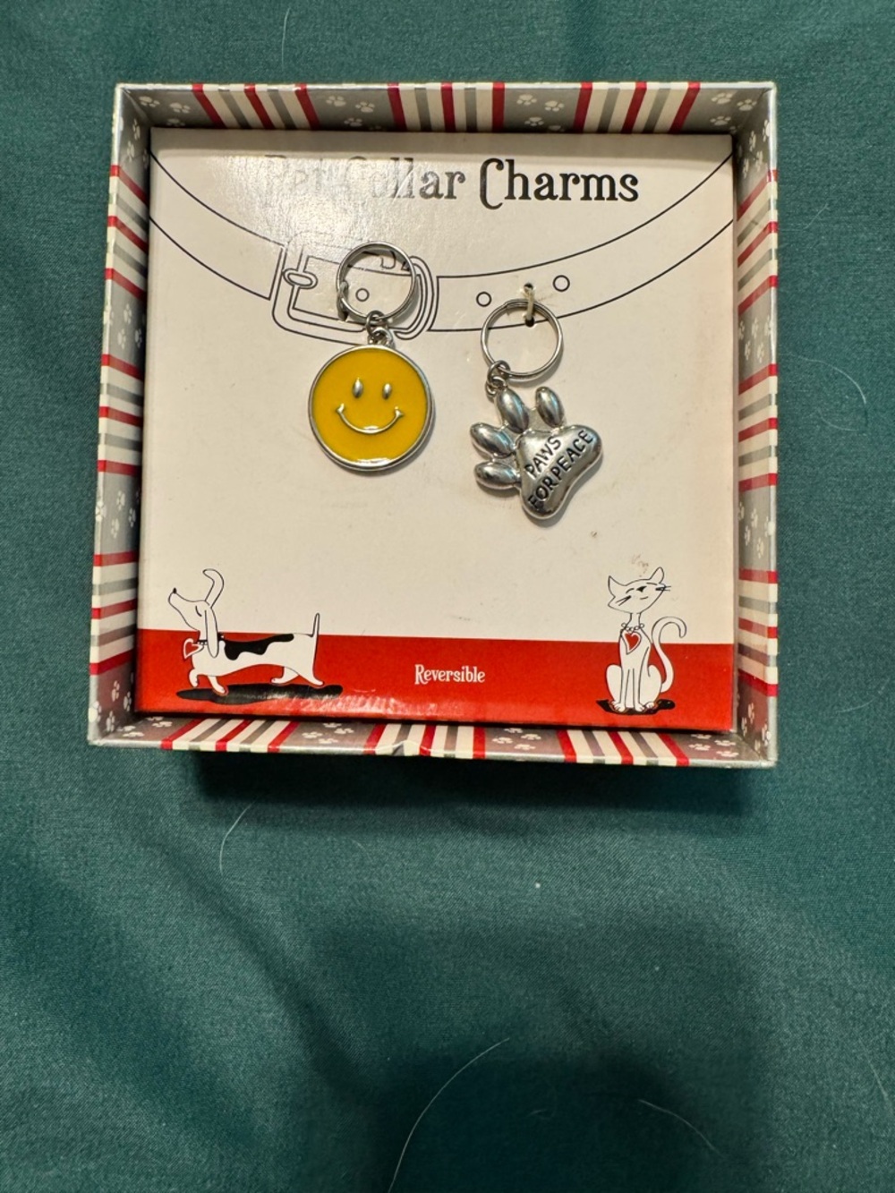 Smile Face & Paw Charms Keyring Set - Yellow & Silver